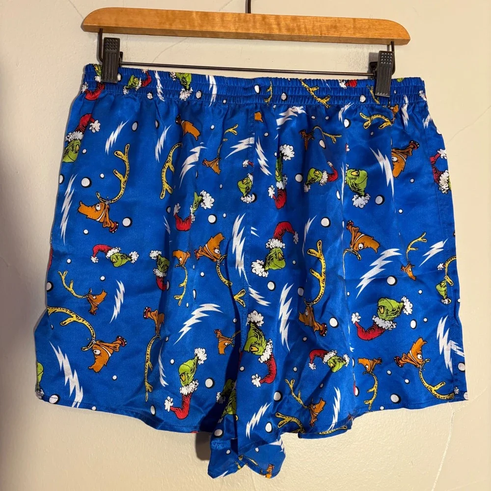 Dr Seuss Brand Grinch Reindeer‎ Christmas Pajama Sleep Shorts Boxers Mens L Silk
